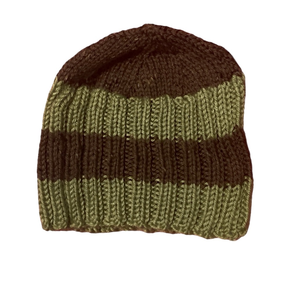 Green and brown Crochet beanie